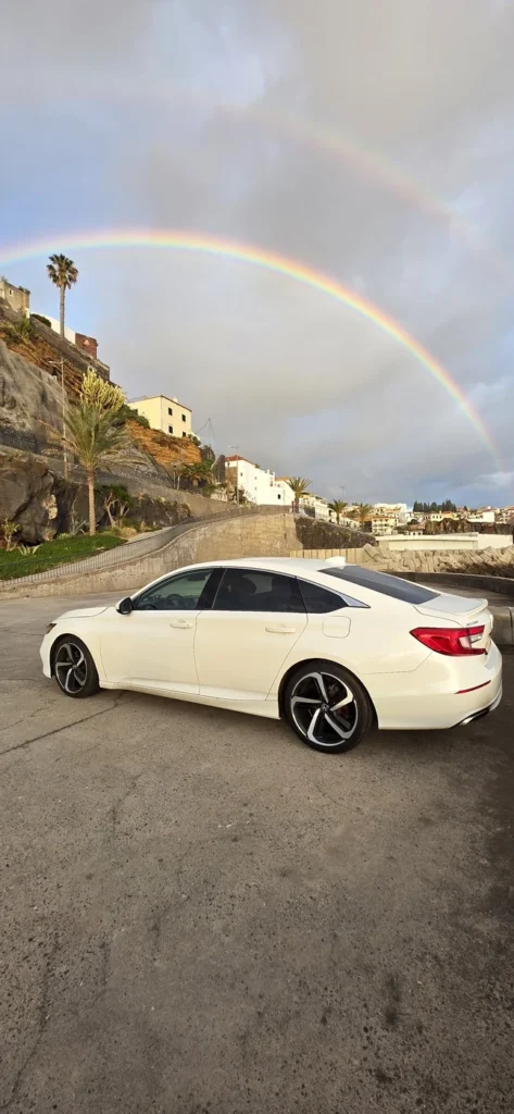 Side view of the Honda Accord rental car in Madeira